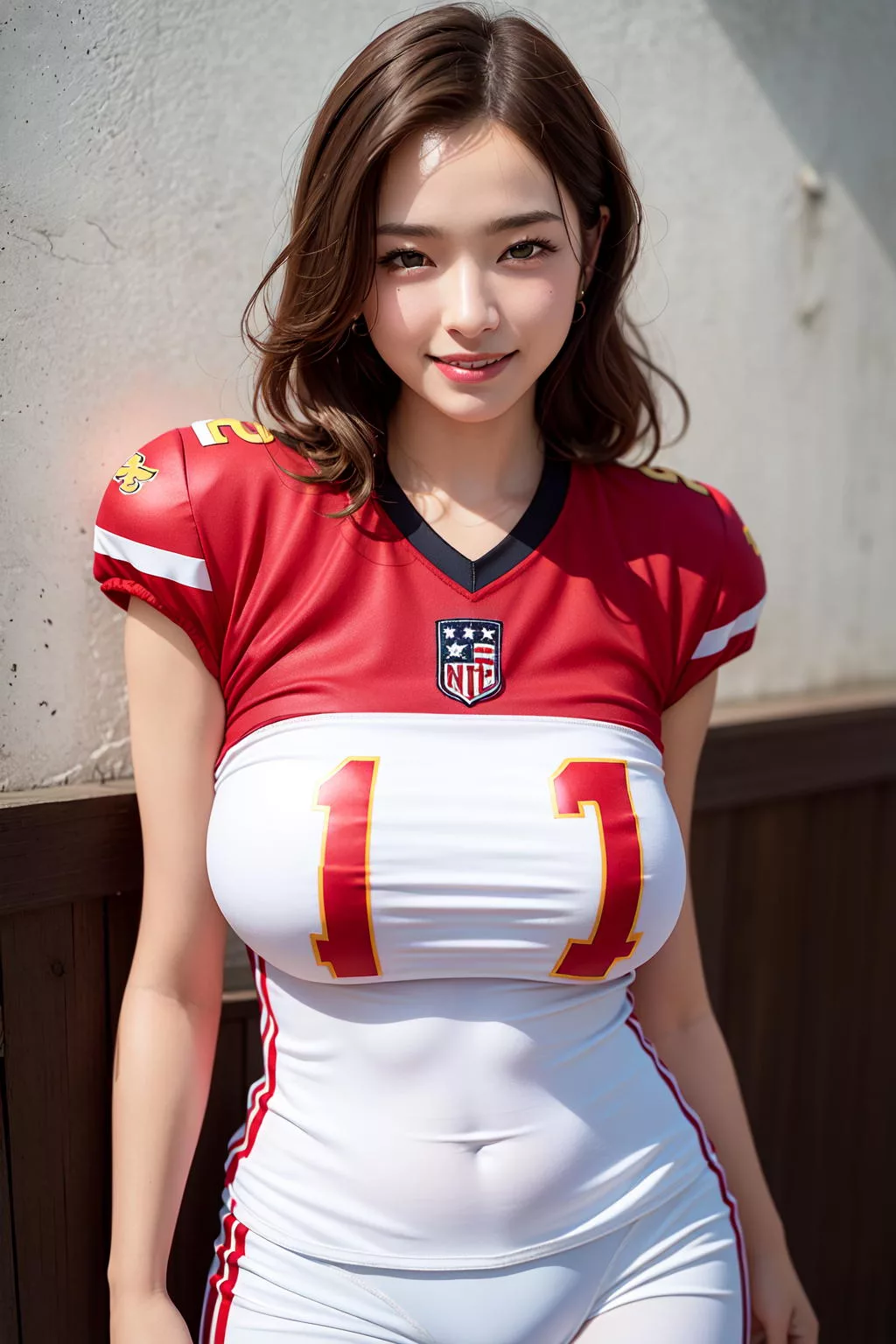 プロテクターいらずの乳袋で相手をふっ飛ばしていきそうな女子アメフト選手♡